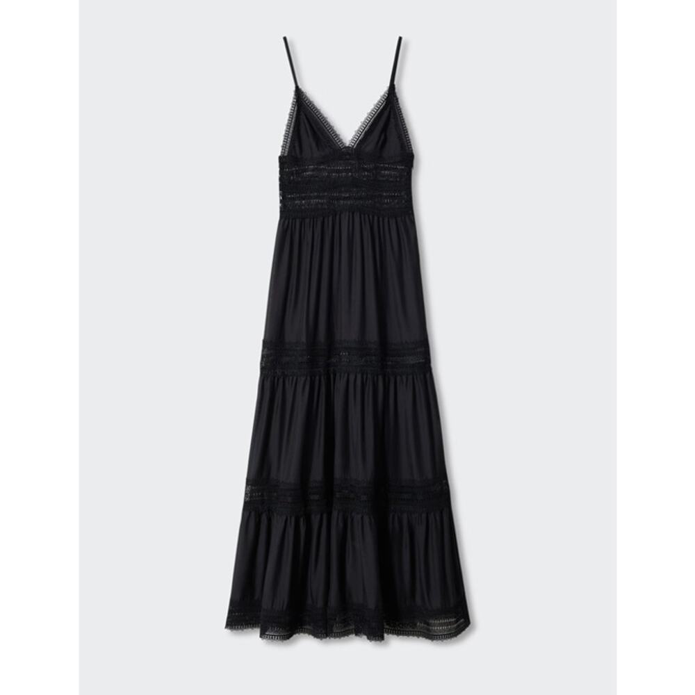 Mango NWT Black Lace Panel A Line Maxi Dress 4 8 - Picture 16 of 16